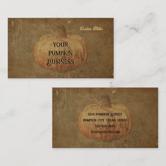 Pumpkin Vintage antike Orange Herbsttextur Visitenkarte (Vorne/Hinten)