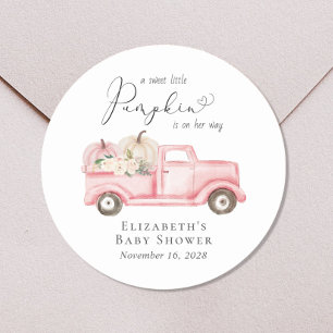 Pumpkin Vintage Truck Floral Baby Girl Shower Runder Aufkleber
