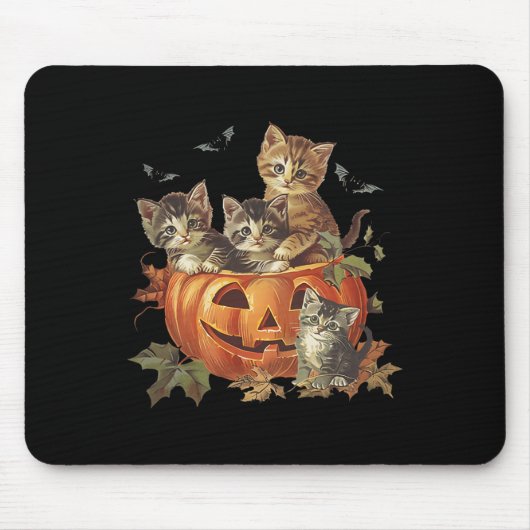 Pumpkin Vintagen 90er Cat Retro Halloween Mousepad (Vorne)