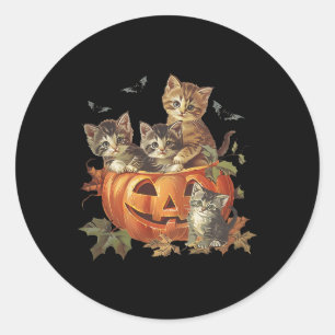 Pumpkin Vintagen 90er Cat Retro Halloween Runder Aufkleber