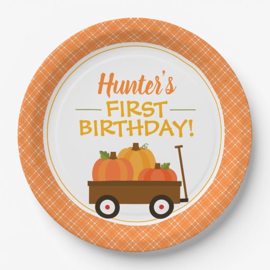 Pumpkin Wagon Fall Birthday Party Pappteller (Vorderseite)