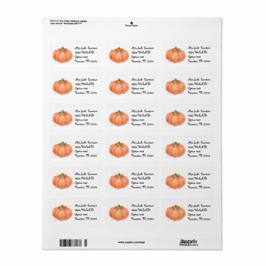 Pumpkin Wasserfarbe Rücksendeadresse Mailing Label Adressaufkleber (Vorne)