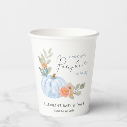 Pumpkin Watercolor Baby Boy Dusche Pappbecher (Rückseite)