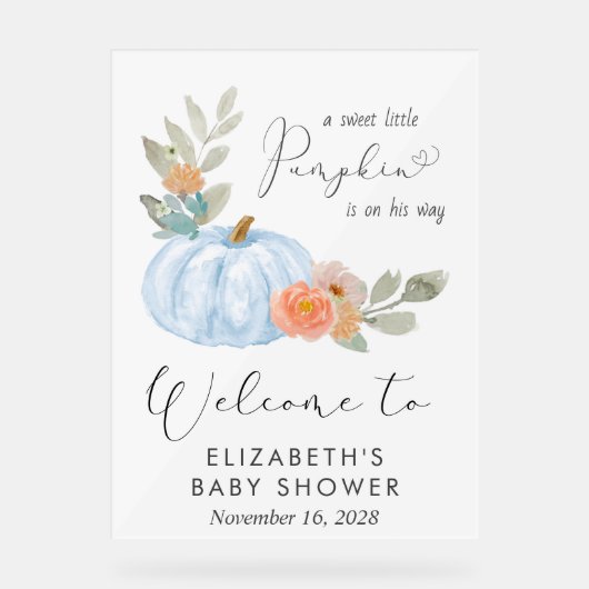 Pumpkin Watercolor Baby Boy Dusche Willkommen Acrylschild (Vorderseite)