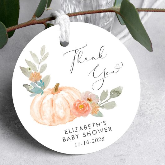 Pumpkin Watercolor Babydusche Danke Geschenkanhänger