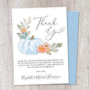 Pumpkin Watercolor Babydusche Danke Karte