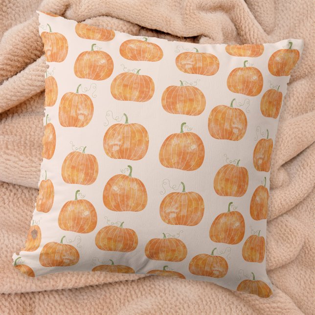Pumpkin Watercolor-Muster Kissen (Pumpkin watercolor pattern burnt orange and blush pink throw pillow)