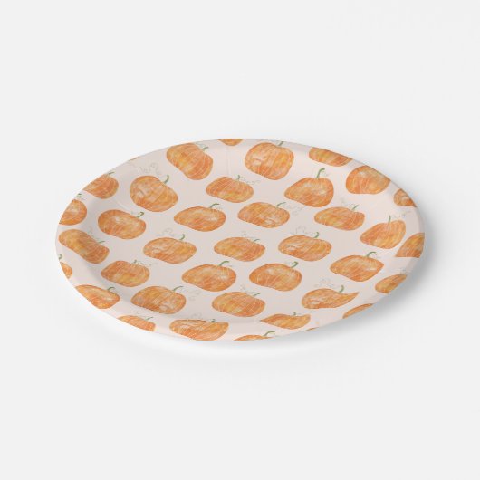 Pumpkin Watercolor-Muster Pappteller (Schrägansicht)