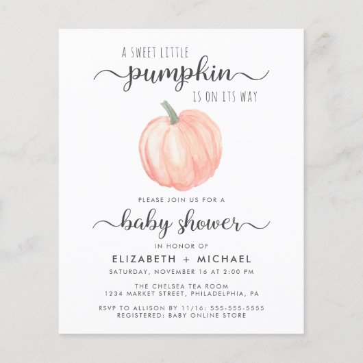 Pumpkin Watercolor Paare Kinderdusche Einladung (Vorderseite)