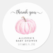 Pumpkin Watercolor Pink Baby Dusche Danke Runder Aufkleber (Vorderseite)