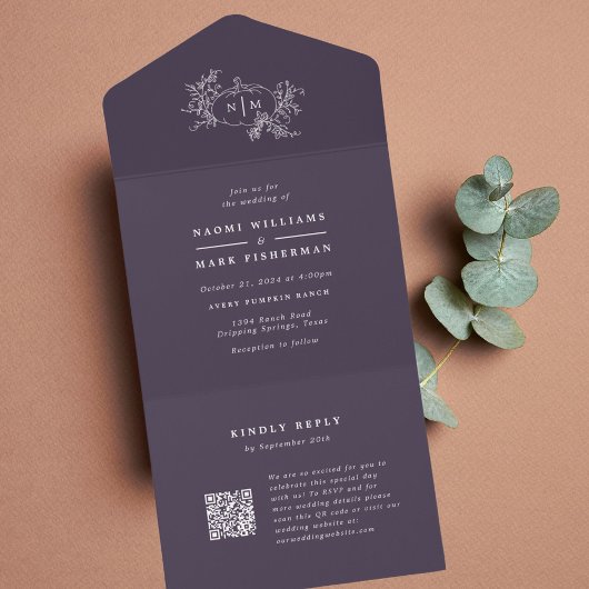 Pumpkin-Weinstöcke Hochzeitsmonogramm mit UAWG All In One Einladung