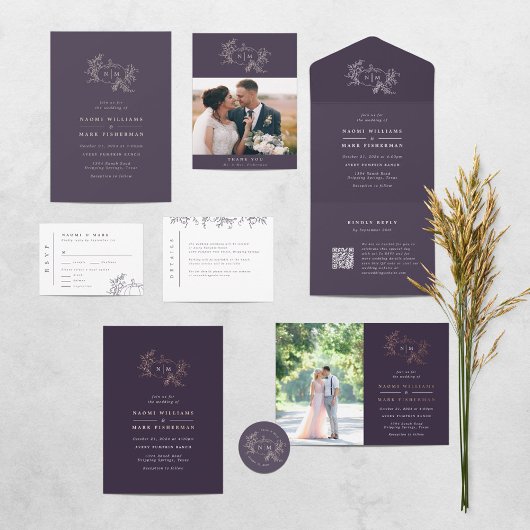 Pumpkin-Weinstöcke Hochzeitsmonogramm mit UAWG All In One Einladung