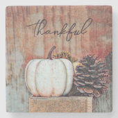 Pumpkin Weißer Herbst Rustikales Bauernhaus Dankba Steinuntersetzer (Vorderseite)