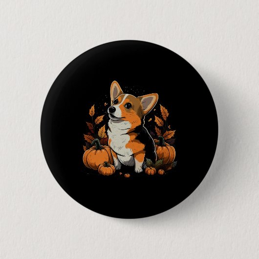 Pumpkin Welsh Corgi Kostüm auf Walisisch Corgi Hal Button (Vorderseite)