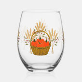 🎃 **Pumpkin & Wheat Stemless Wine Glass Weinglas Ohne Stiel (Rückseite)