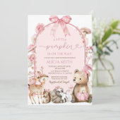 Pumpkin White and Pink Forest Woodland Babydusche Einladung (Stehend Vorderseite)