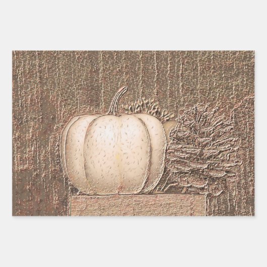 Pumpkin White Gold Metallic Elegante Fall Decoupag Geschenkpapier Set (Vorderseite)