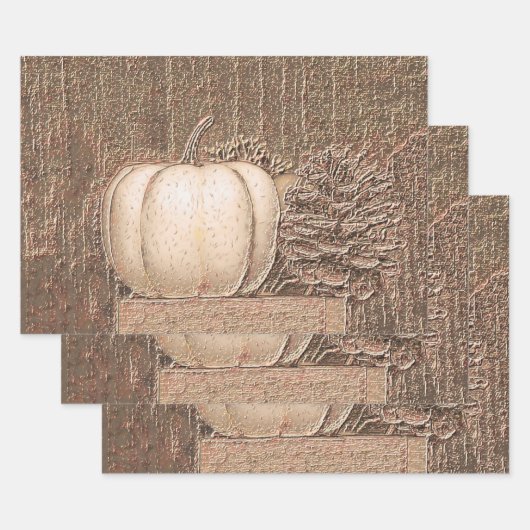 Pumpkin White Gold Metallic Elegante Fall Decoupag Geschenkpapier Set (Set)