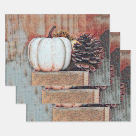 Pumpkin White Herbst Rustikales Landhaus Geschenkpapier Set