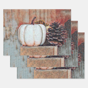 Pumpkin White Herbst Rustikales Landhaus Geschenkpapier Set