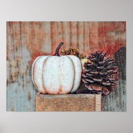 Pumpkin White Herbst Rustikales Landhaus Poster