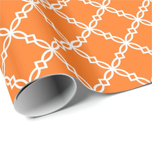 Pumpkin White Large Extravagant Quatrefoil Pattern Geschenkpapier (Rolleneckpunkt)