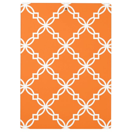 Pumpkin White Large Extravagant Quatrefoil Pattern Klemmbrett (Rückseite)