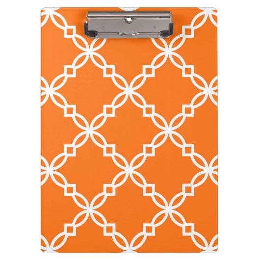 Pumpkin White Large Extravagant Quatrefoil Pattern Klemmbrett (Vorderseite)