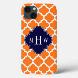 Pumpkin White Marokcan #5 Navy 3 Initial Monogram iPhone 13 Hülle