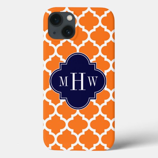 Pumpkin White Marokcan #5 Navy 3 Initial Monogram Case-Mate iPhone Hülle (Rückseite)