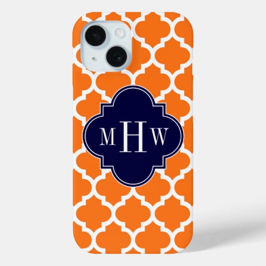 Pumpkin White Marokcan #5 Navy 3 Initial Monogram Case-Mate iPhone Hülle (Rückseite)