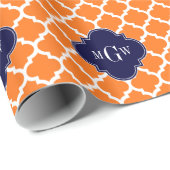 Pumpkin White Marokcan #5 Navy 3 Initial Monogram Geschenkpapier (Rolleneckpunkt)