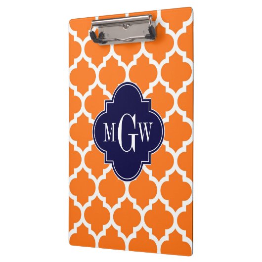 Pumpkin White Marokcan #5 Navy 3 Initial Monogram Klemmbrett (Links)