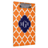 Pumpkin White Marokcan #5 Navy 3 Initial Monogram Klemmbrett (Rechts)