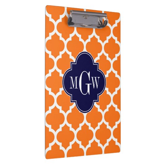 Pumpkin White Marokcan #5 Navy 3 Initial Monogram Klemmbrett (Rechts)