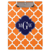 Pumpkin White Marokcan #5 Navy 3 Initial Monogram Klemmbrett (Vorderseite)