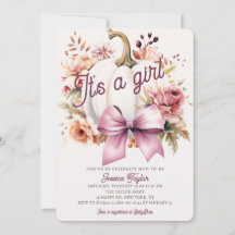 Pumpkin White Pink Ribbon Girl Fall Baby Dusche