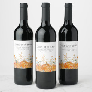 Pumpkin Wildblume 90. Geburtstag Personalisiert Weinetikett