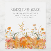 Pumpkin Wildblume 90. Geburtstag Personalisiert Weinetikett (Einzelnes Label)