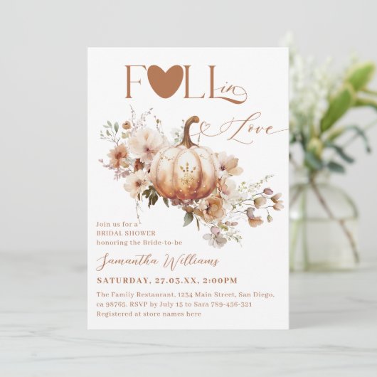 Pumpkin Wildblume Boho Chic Fall Brautparty Einladung (Stehend Vorderseite)