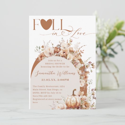 Pumpkin Wildblume Boho Fall Foto Brautparty Einladung (Stehend Vorderseite)