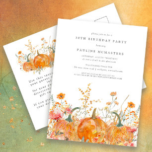 Pumpkin Wildblume Herbst 30. Geburtstag Party Einladungspostkarte