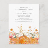 Pumpkin Wildblume Herbst 50. Geburtstagsparty Einladungspostkarte (Vorderseite)