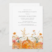 Pumpkin Wildflower Fall Watercolor 35th Birthday Einladung (Vorne/Hinten)