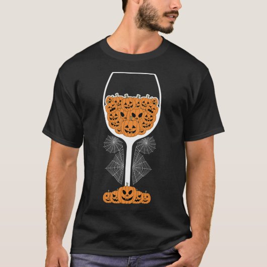 Pumpkin Wine Gl Spider Web-Kostüm Easy Halloween T-Shirt (Vorderseite)