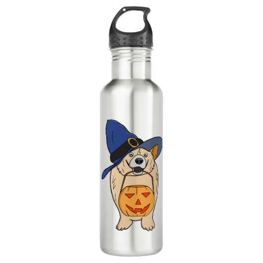 Pumpkin Witch Dog Edelstahlflasche (Vorderseite)