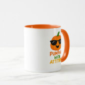 Pumpkin With Attitude Funny Halloween Coffee Mug Tasse (VorderseiteRechts)