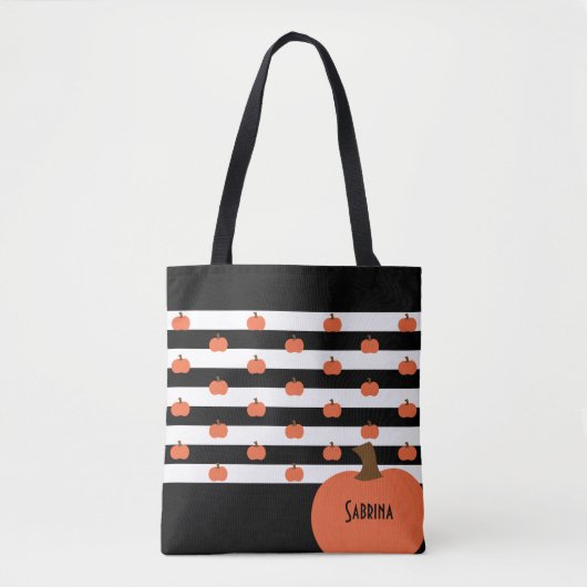 Pumpkin with Black & White Stripes - Personalized Tasche (Vorderseite)