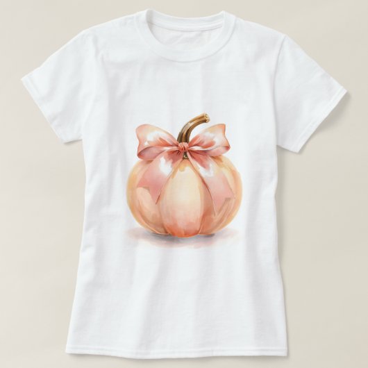 Pumpkin With Pink Bow Halloween T-Shirt (Design vorne)