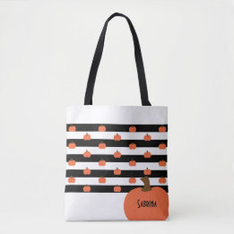 Pumpkin with White & Black Stripes - Personalized  Tasche